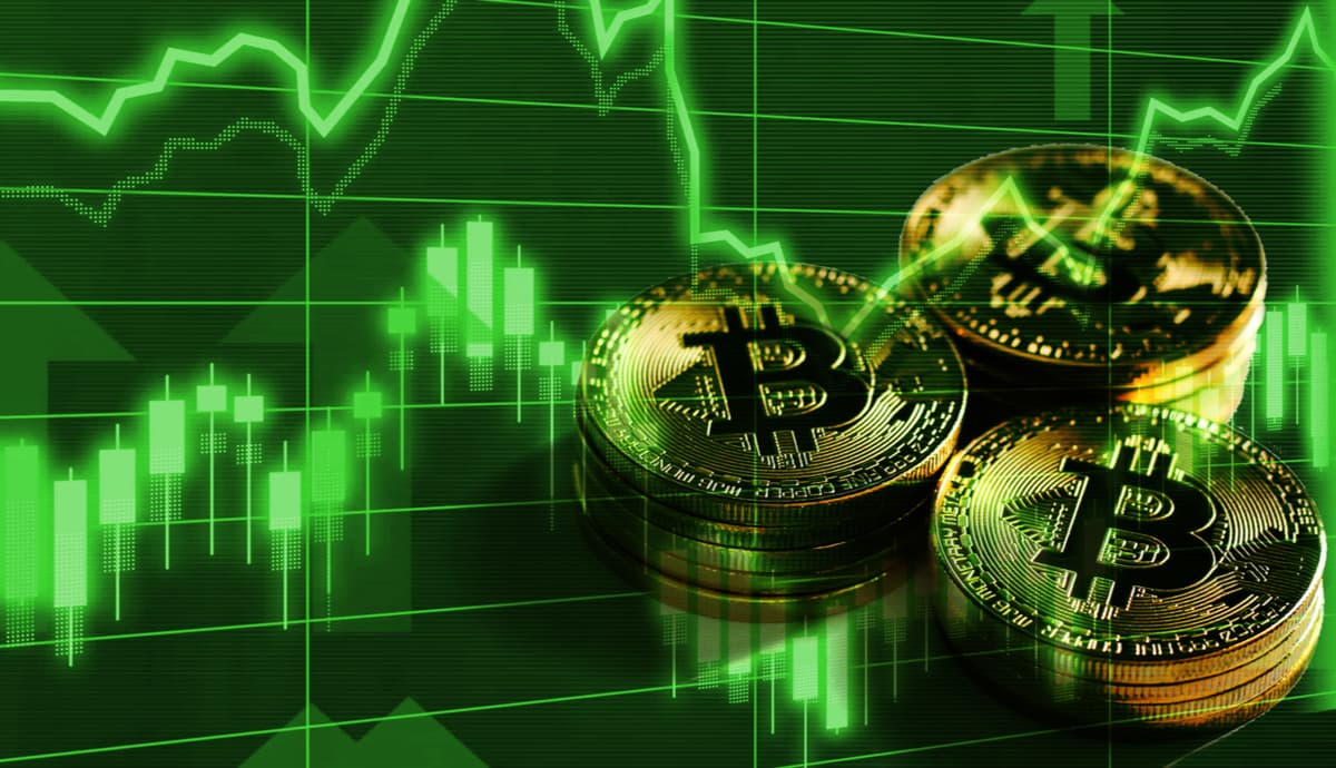 bitcoin subindo gráfico verde positivo